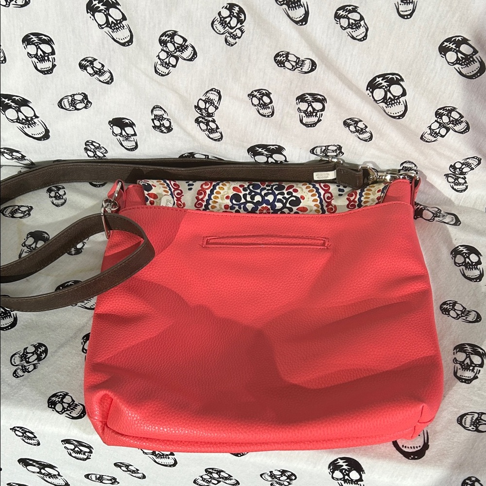 Thirty-One Coral Crossbody Bag with Brown Strap